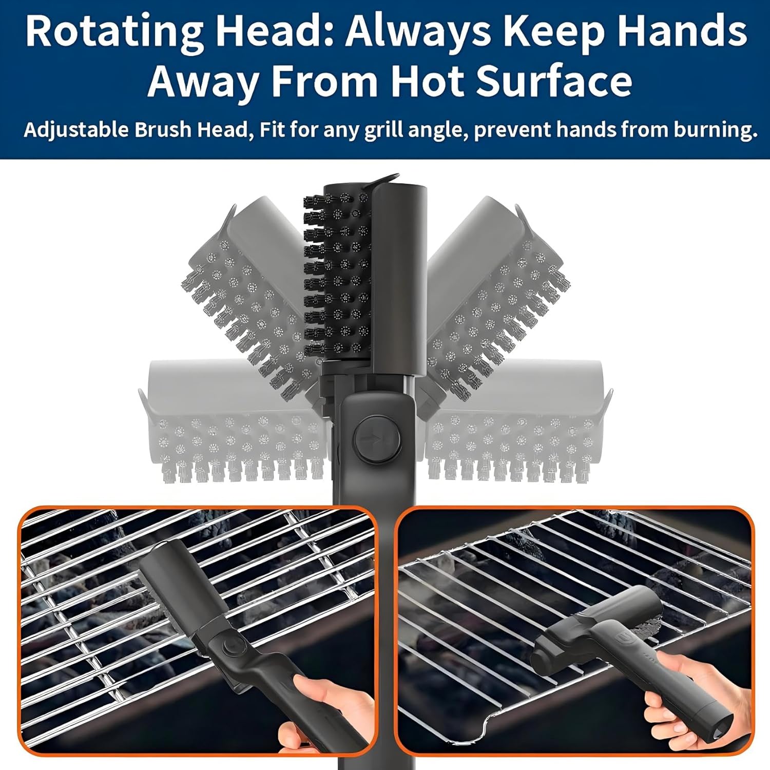 Electric Grill Brush Rechargeable, 3 Powerful Speed BBQ Grill Brush for Outdoor Grill, 180° Adjustable, Stainless Steel Rotary Brush Head, Automatic Grill Cleaning Brush for Camping Outdoor Grill