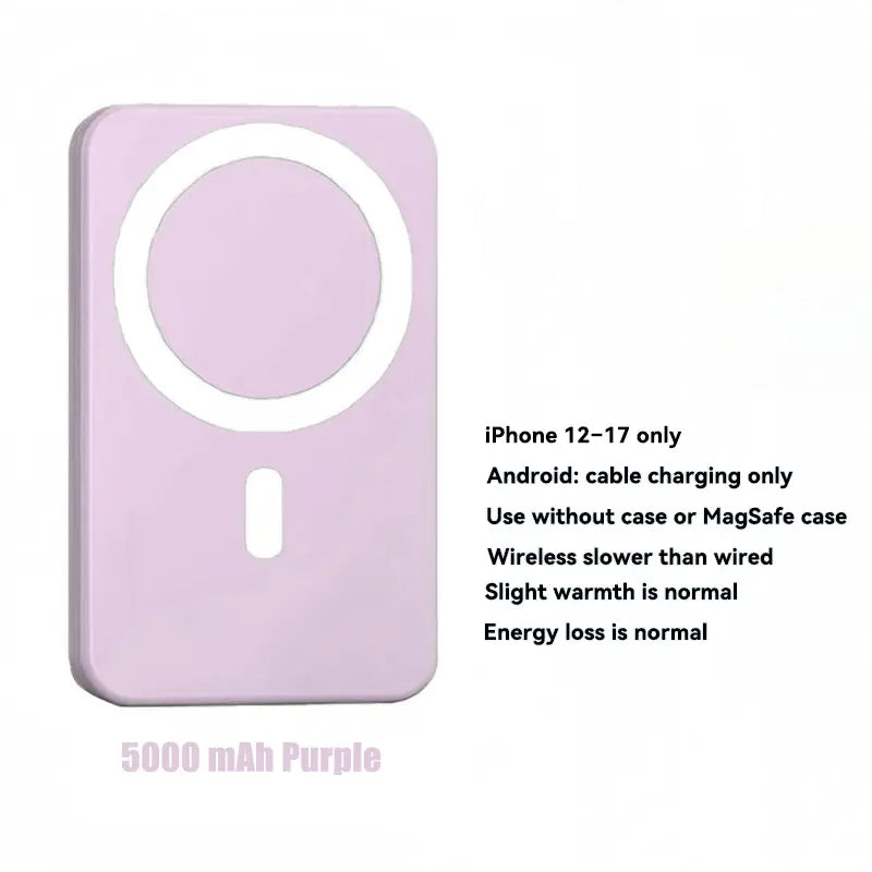 5000mAh Magnetic Power Bank for iPhone 12-17 Series, Portable MagSafe Wireless Charger