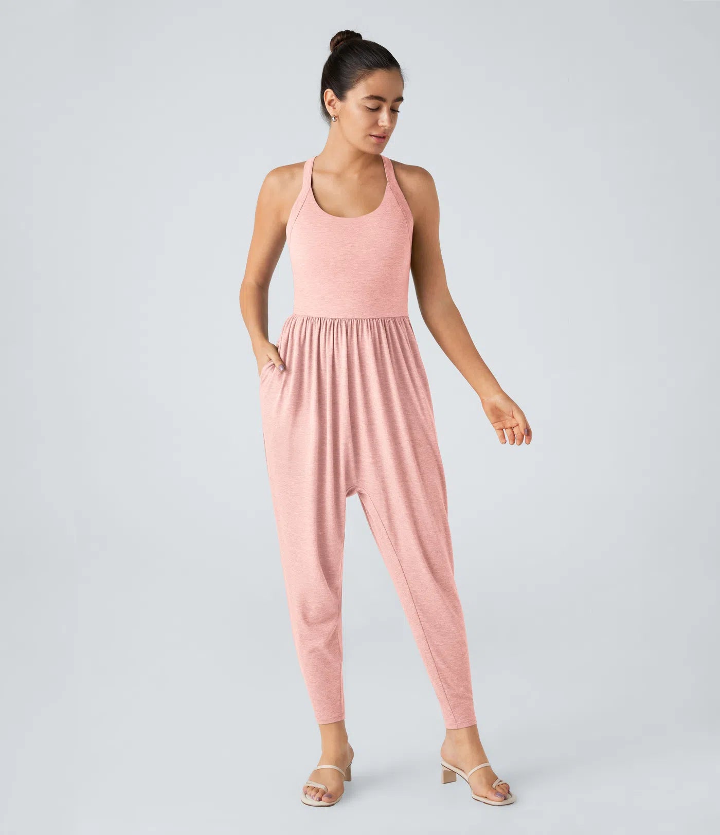 U Neck Harem Casual Jumpsuit with Pockets-Easy Peezy Edition DD-F Cups