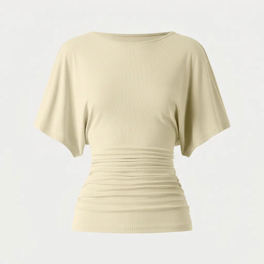 Effortless Boatneck Batwing Sleeve Side Ruched Top - Stylish & Comfortable Women's Fashion baju kelawar outfit Quiet Luxury Essential cute spring clothes women's summer tops summerwins