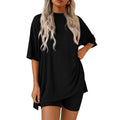 Women's Summer Two-Piece Set - Oversized Crewneck & Biker Shorts