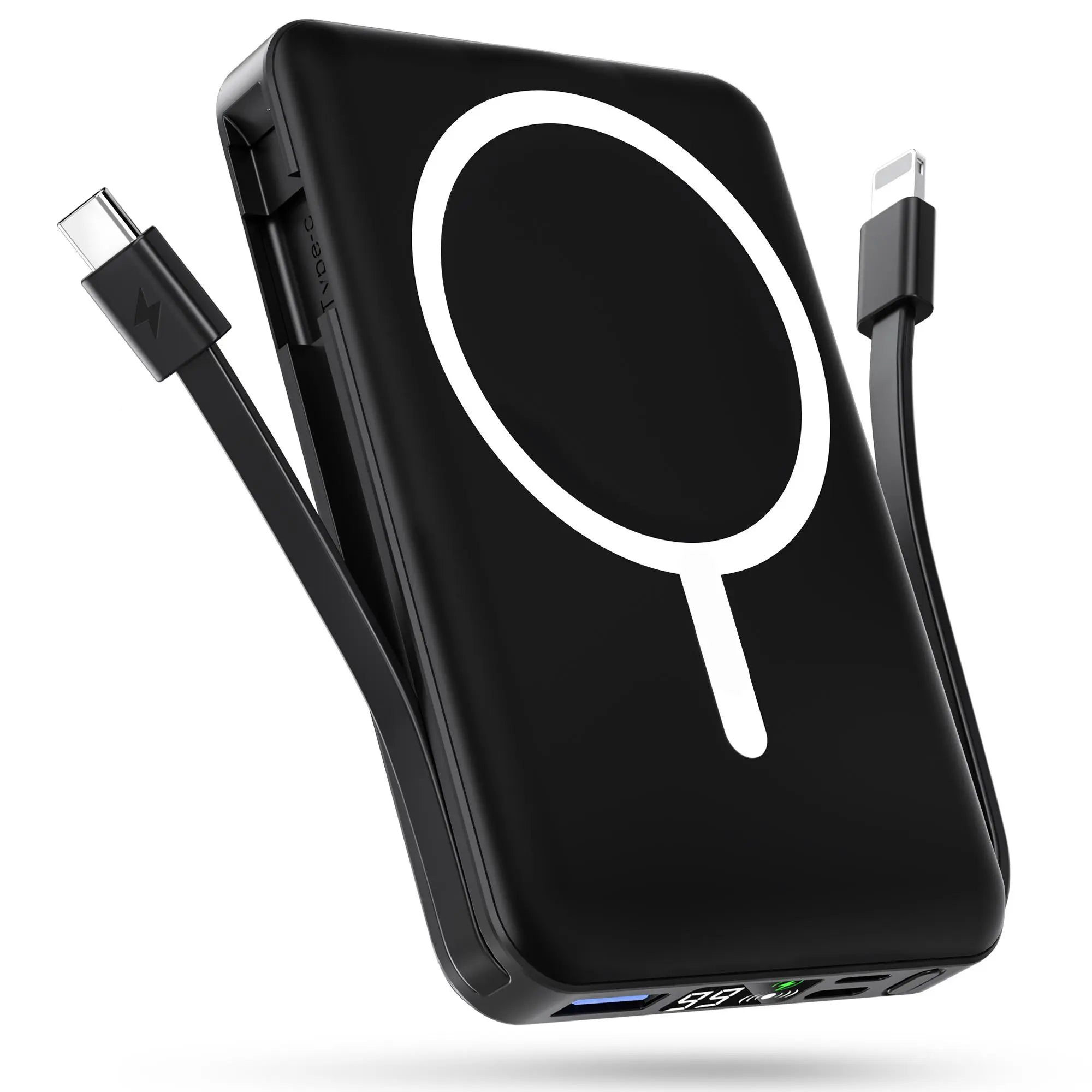 10000mAh Magnetic MagSafe Power Bank, Wireless Charger with LED Display, Dual USB-C & Lightning Cables, USB Output, Portable Mobile Device Accessories for iPhone 17/16/15/14/13/12 Series