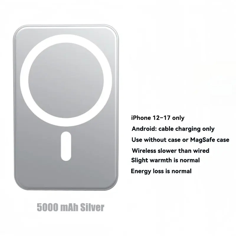 5000mAh Magnetic Power Bank for iPhone 12-17 Series, Portable MagSafe Wireless Charger