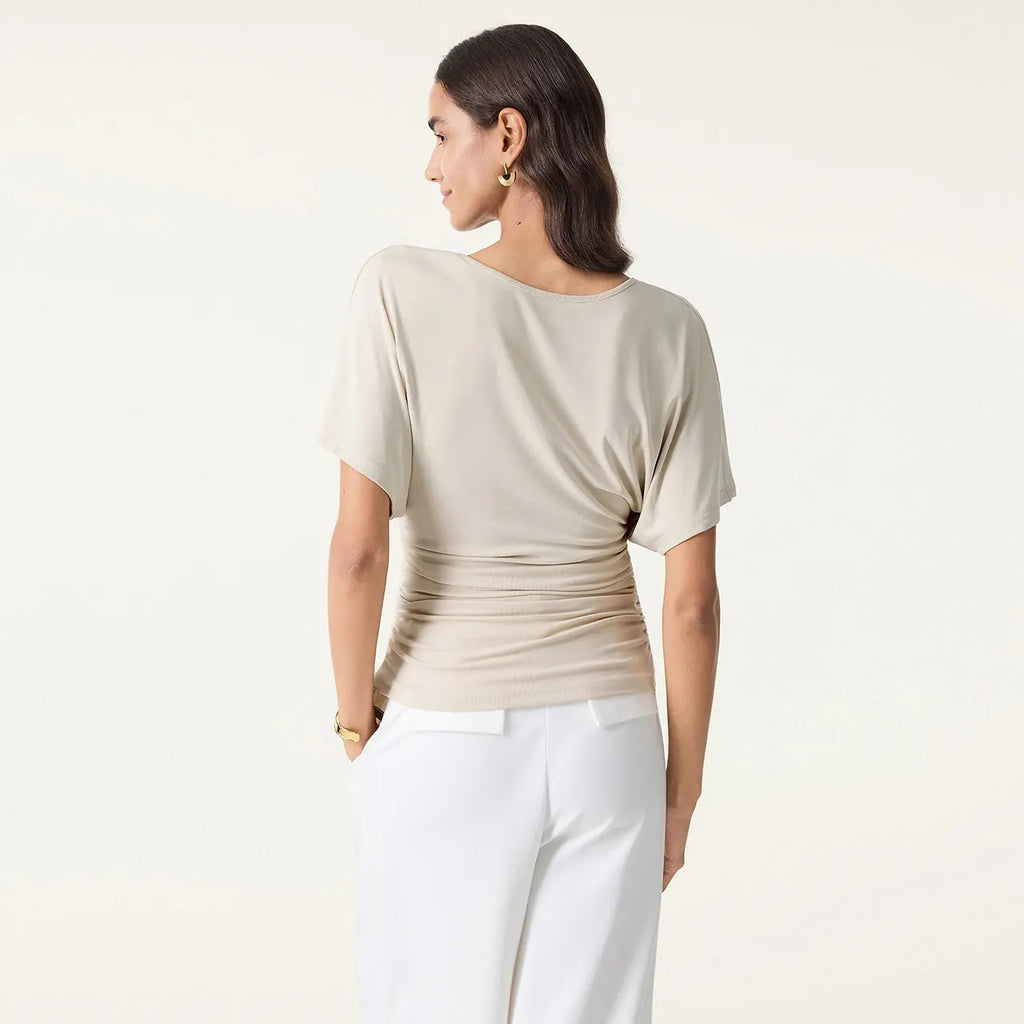 Effortless Boatneck Batwing Sleeve Side Ruched Top - Stylish & Comfortable Women's Fashion baju kelawar outfit Quiet Luxury Essential cute spring clothes women's summer tops summerwins