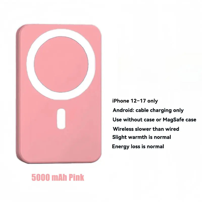 5000mAh Magnetic Power Bank for iPhone 12-17 Series, Portable MagSafe Wireless Charger