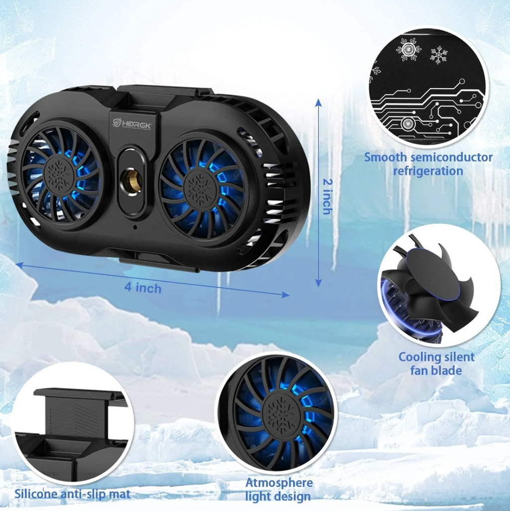 HDRGK Phone Cooler, Cellphone Radiator with Dual Semi-Conductor Cooling Chip, Mobile Phones with a Width of 6 to 8 cm for Tiktok Live Streaming, Outdoor Vlog, Mobile Gaming.