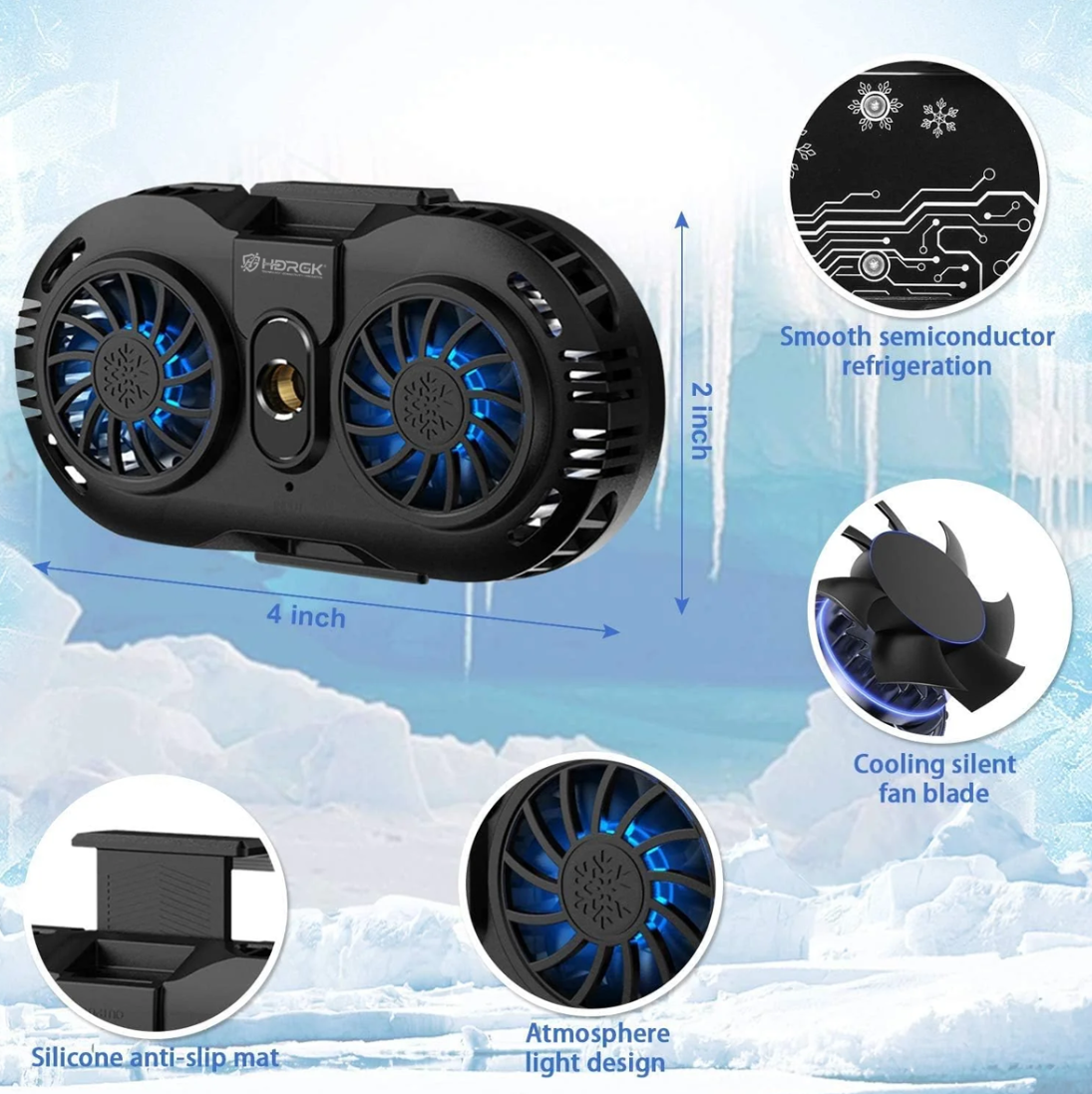 HDRGK Phone Cooler, Cellphone Radiator with Dual Semi-Conductor Cooling Chip, Mobile Phones with a Width of 6 to 8 cm for Tiktok Live Streaming, Outdoor Vlog, Mobile Gaming.
