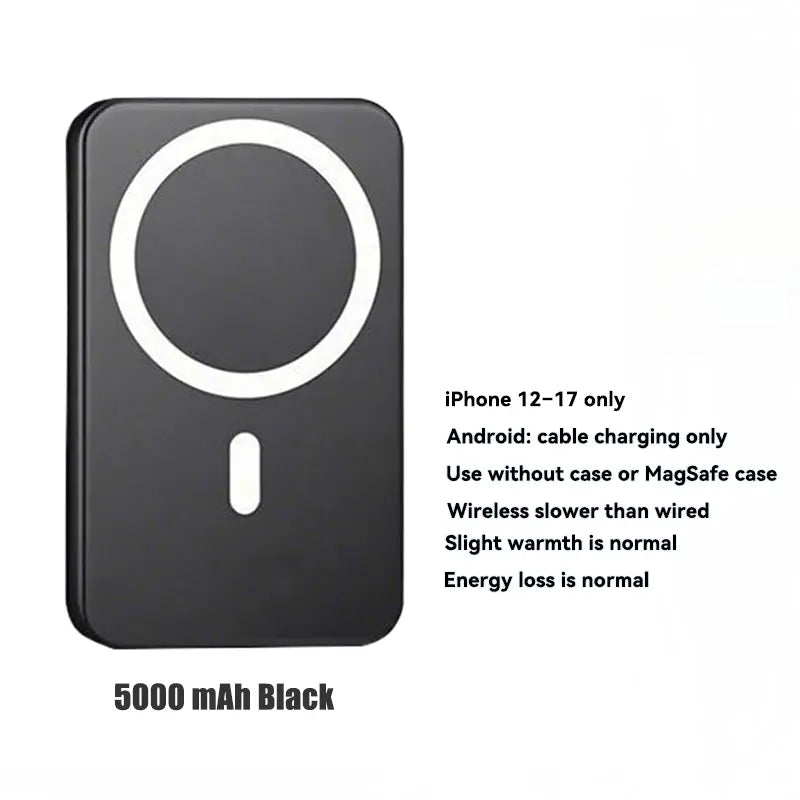 5000mAh Magnetic Power Bank for iPhone 12-17 Series, Portable MagSafe Wireless Charger
