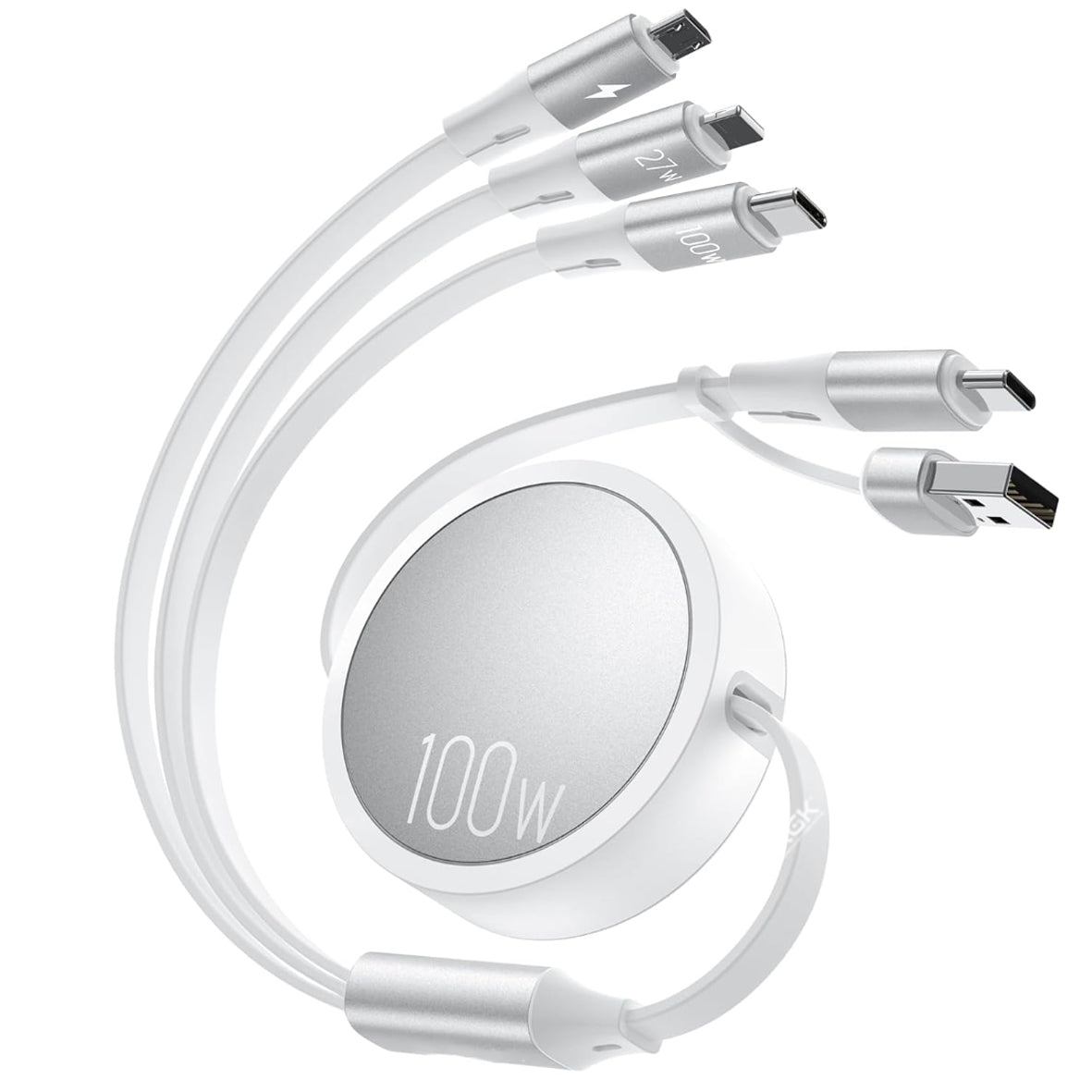 HDRGK 100W Multi Charging Cable, 6-in-1 Retractable USB C/A Cable, 5A Fast Charger Cord for Multiple Devices with Type C/L/Micro Ports for Phone 17 16 15 14 Pro Max, S24/S23, MBook, Pad (4.3ft)